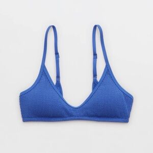 Aerie Crinkle Voop Binding Bikini Top in Classic Blue Size M